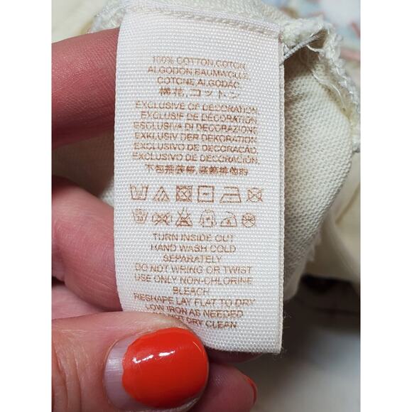 Free People Womens Top Disco Rose Heavily Embroidered Floral Ivory Cream Boho - Picture 8 of 12